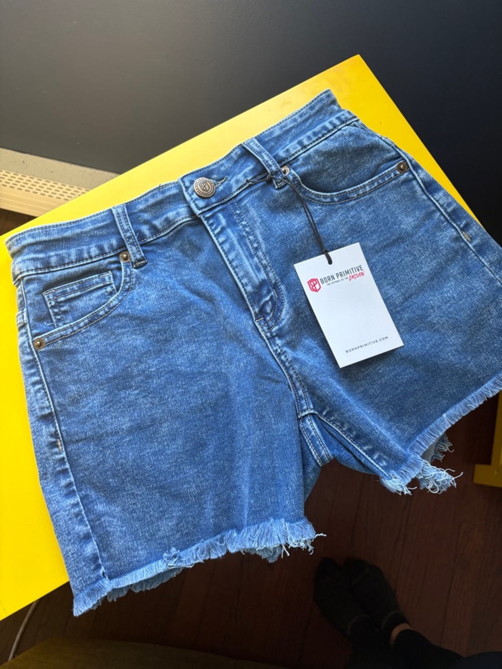 Born Primitive Blue Denim High-Rise Frayed Hem Shorts